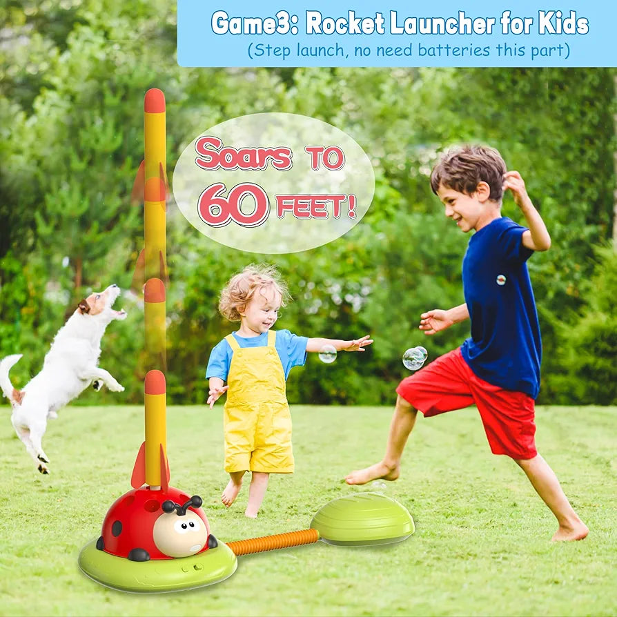 4-in-1 Musical Jump, Target Toss, Launcher & Baseball Set with Remote Control for Kids