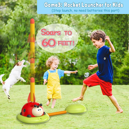 4-in-1 Musical Jump, Target Toss, Launcher & Baseball Set with Remote Control for Kids