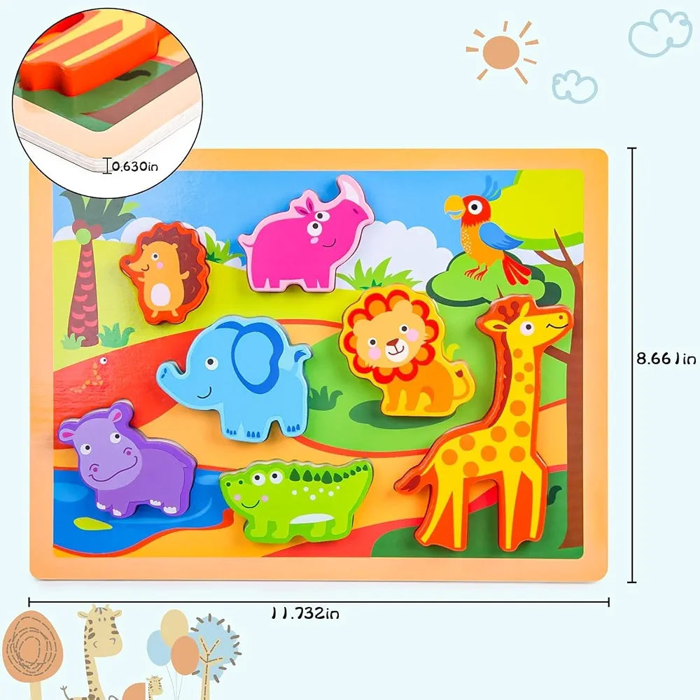Wild Animals Chunky Wooden Puzzle Board