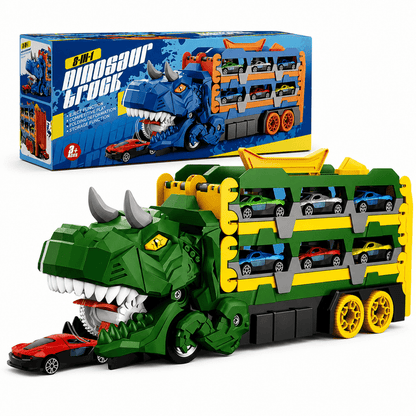 2-in-1 Foldable Dinosaur Truck With 6 pcs Cars and Racing Track