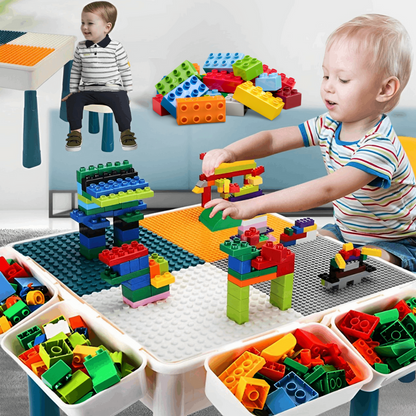 Kids Building Blocks Table with Chair & Learning Station (102 Pcs)