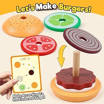 Wooden Burger Stacking and Pattern Matching Toy