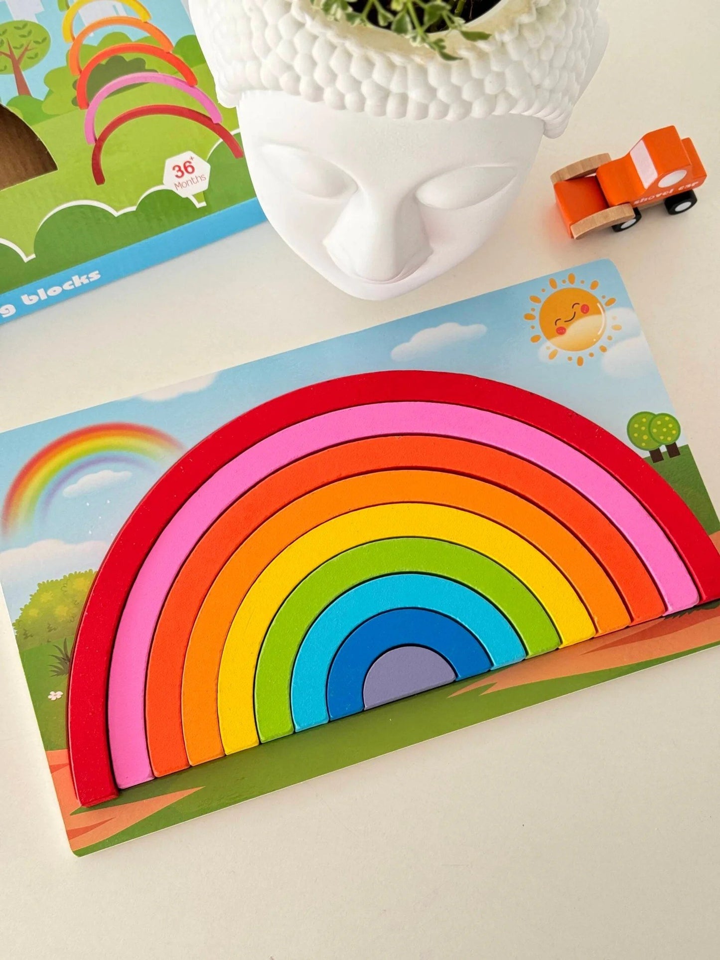 Wooden Rainbow Building Blocks with Board