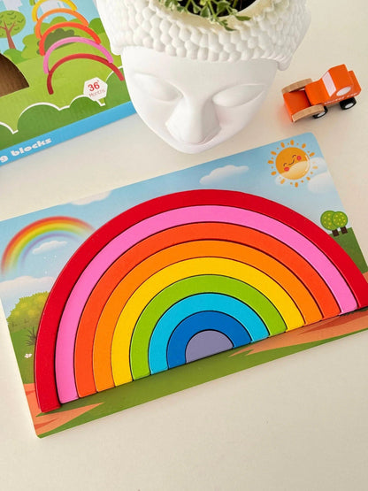 Wooden Rainbow Building Blocks with Board