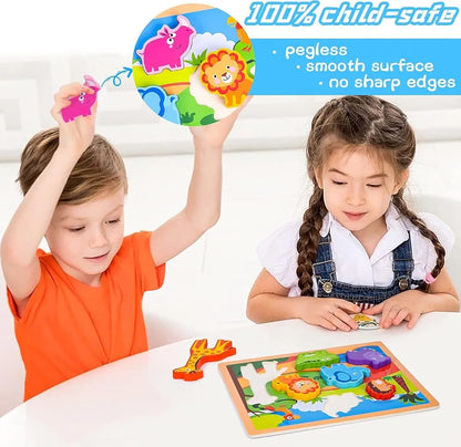 Wild Animals Chunky Wooden Puzzle Board