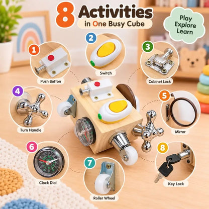 Wooden 8-IN-1 Sensory Activity Interactive Busy Cube