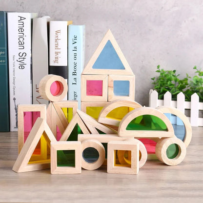 Sensory Light and Colour Wooden Acrylic Rainbow Blocks – 24pc