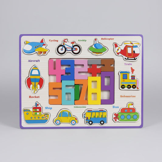 2-in-1 Number & Transport Wooden Puzzle Board