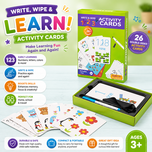 123 Write-and-Wipe Learning Cards – Reusable Early Learning Set