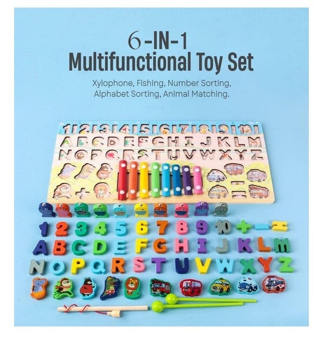 6 in 1 Wooden Alphanumeric Learning Xylophone Activity Board