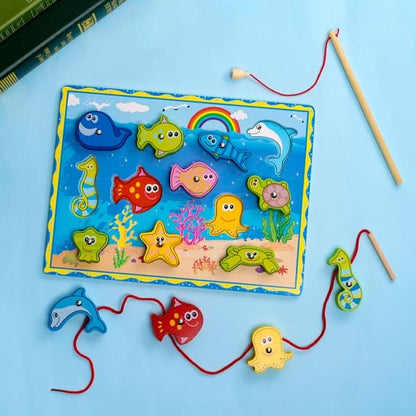 Wooden 3D Magnetic Fishing Puzzle with White Board