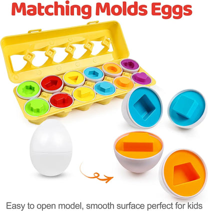 12 Pcs Montessori Kids Learning & Matching Shapes Eggs