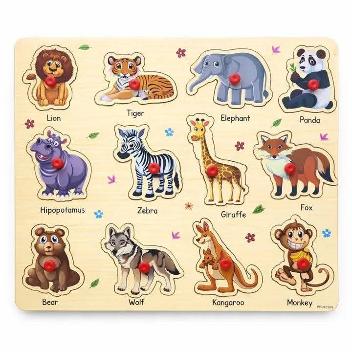 Wild Animals Wooden Peg Puzzle