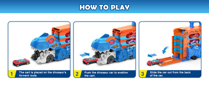 2-in-1 Foldable Dinosaur Truck With 6 pcs Cars and Racing Track