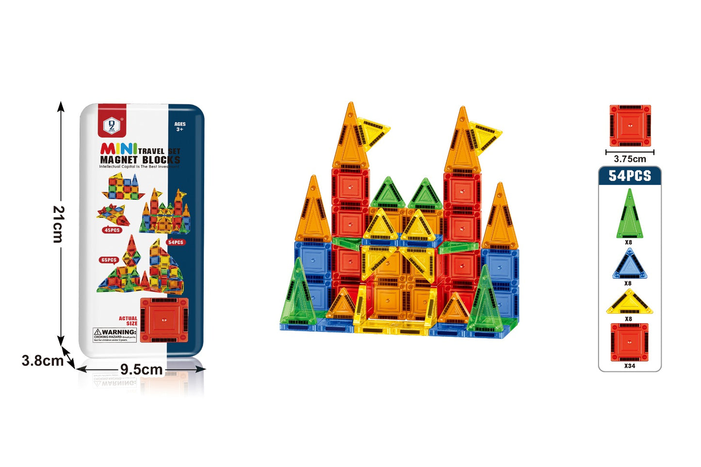 Mini Travel Magnetic Tile Blocks Set 54 Pieces