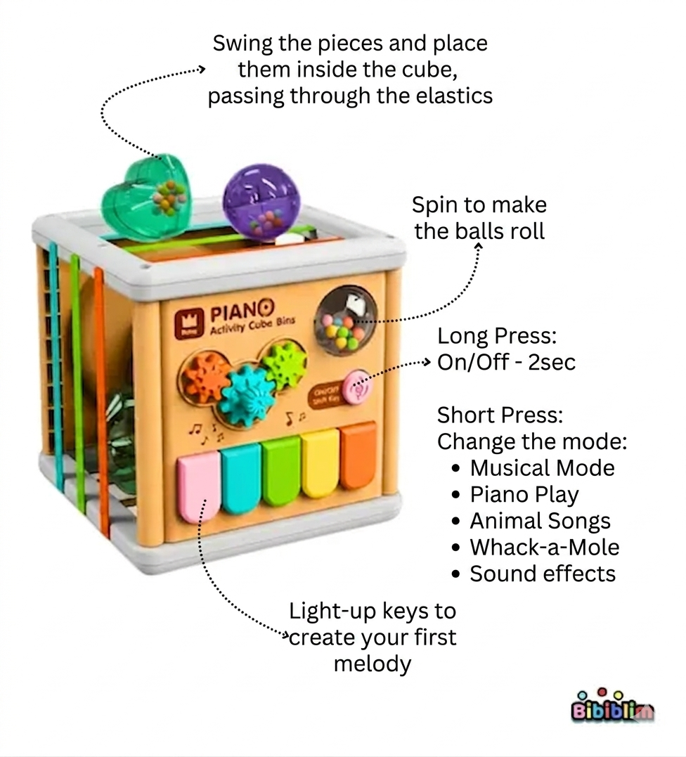 5 in 1 Baby Learning Piano Puzzle Cube With Music and Lights