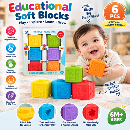 Soft Multicolor Rubber Stacking Interactive Blocks