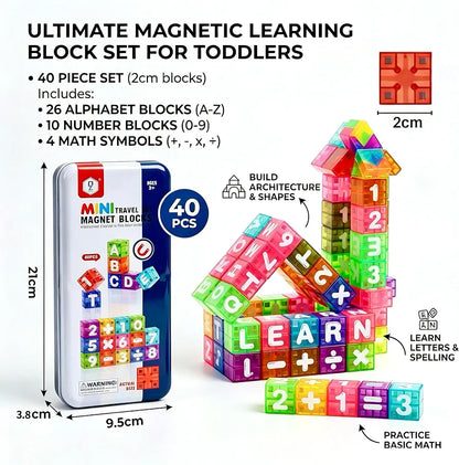 Mini Tin Travel Set Magnetic Alphabet and Number Cube 40 pieces