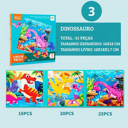 3 in 1 QIYI Wooden Level Magnetic Jigsaw Puzzle Book For Kids