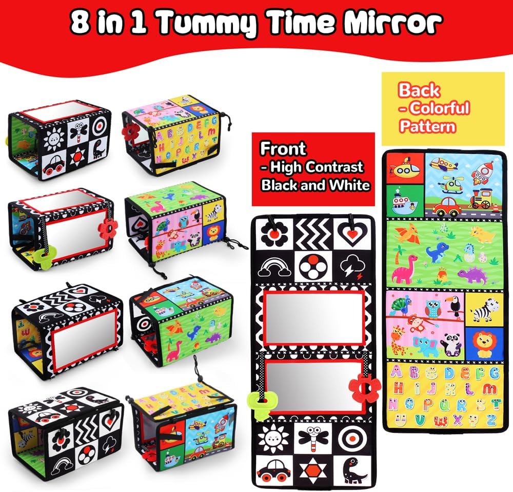 Baby Tummy Time Mirror with High Contrast Pictures