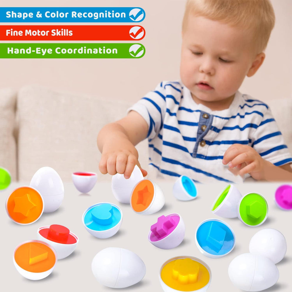 12 Pcs Montessori Kids Learning & Matching Shapes Eggs