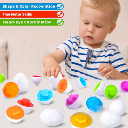 12 Pcs Montessori Kids Learning & Matching Shapes Eggs