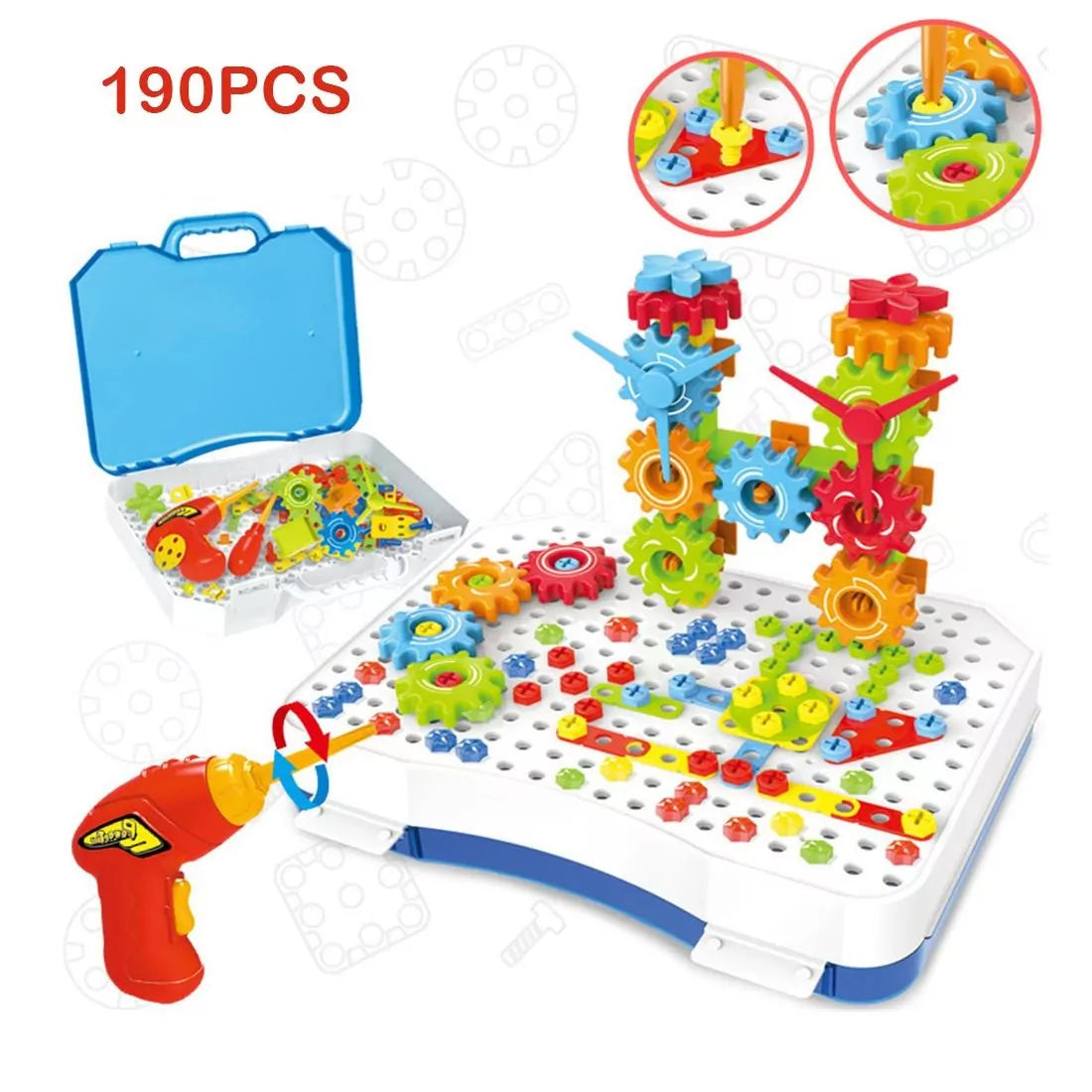 2 in 1 DIY Creative Gear & Drill Construction Kit - 190 PCs Accessories
