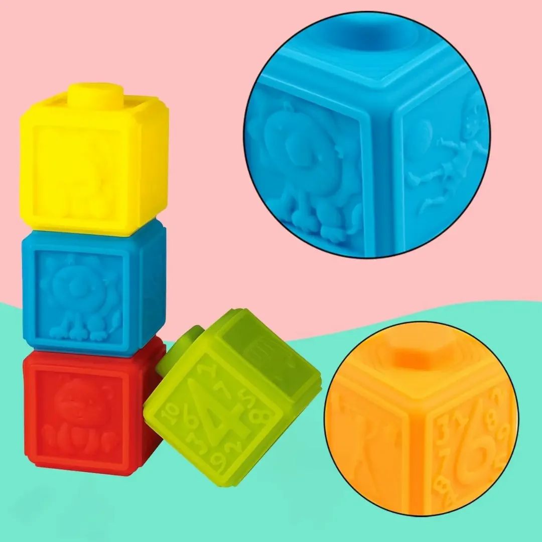 Soft Multicolor Rubber Stacking Interactive Blocks