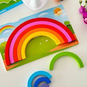 Wooden Rainbow Building Blocks with Board