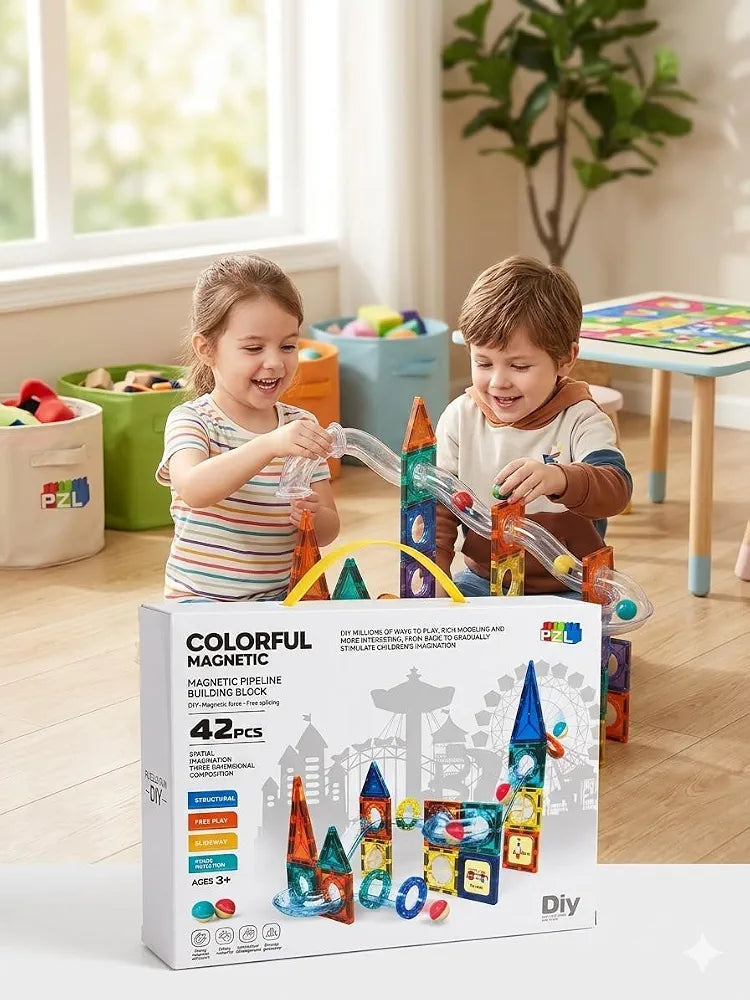 Colourful Magnetic Pipeline Building Blocks 42 pcs