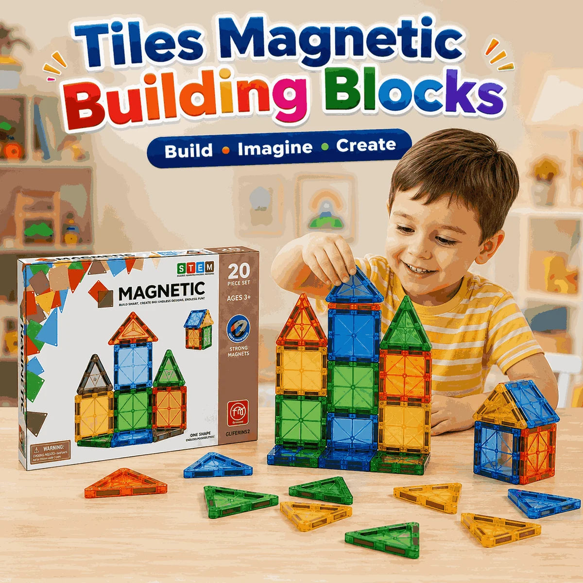 20 Pcs Mini Tiles Magnetic Building Blocks for Kids