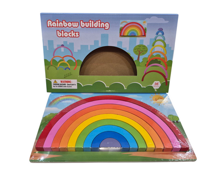 Wooden Rainbow Building Blocks with Board