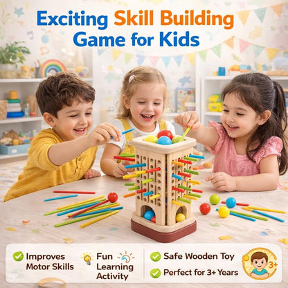 Wooden 3 in 1 Multi-Functional Stick Pulling Ball Drop Tower Balance Activity Toy