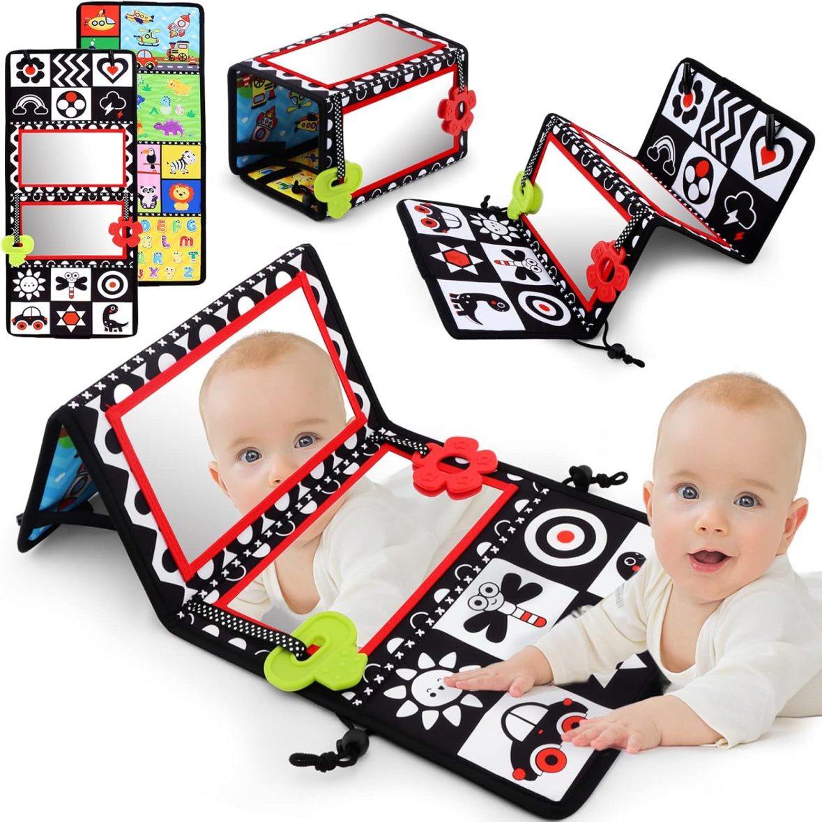 Baby Tummy Time Mirror with High Contrast Pictures