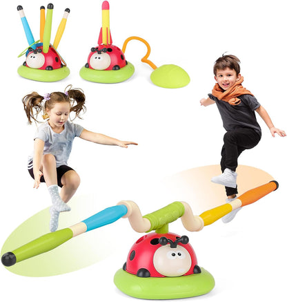 3 In 1 Musical Jump, Ring Toss Game, Stomps & Rocket Launcher for Kids