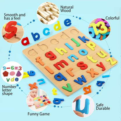 Small Letters Wooden 3D Learning Mini Puzzle Board