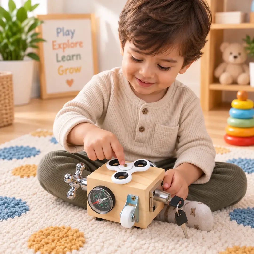 Wooden 8-IN-1 Sensory Activity Interactive Busy Cube