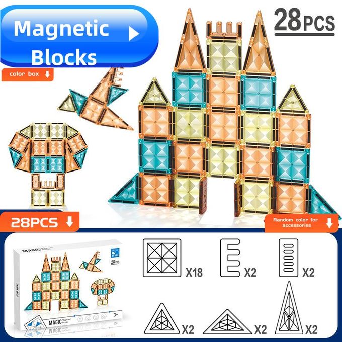 Magnetic Magic Magnetic Block Tiles For Kids (28 Pieces)
