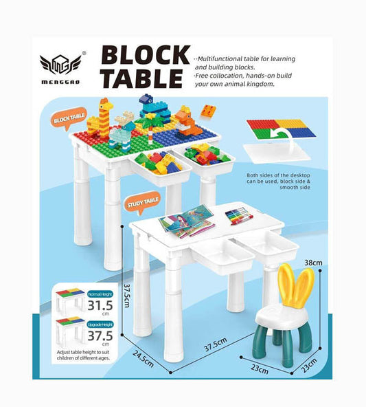 Kids Building Blocks Table with Chair & Learning Station (102 Pcs)
