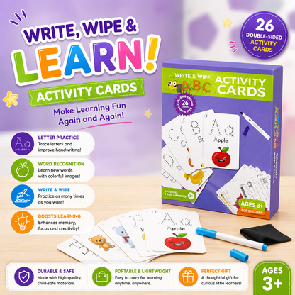 ABC Write-and-Wipe Learning Cards – Reusable Early Learning Set