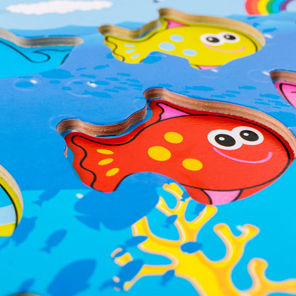 Wooden 3D Magnetic Fishing Puzzle with White Board