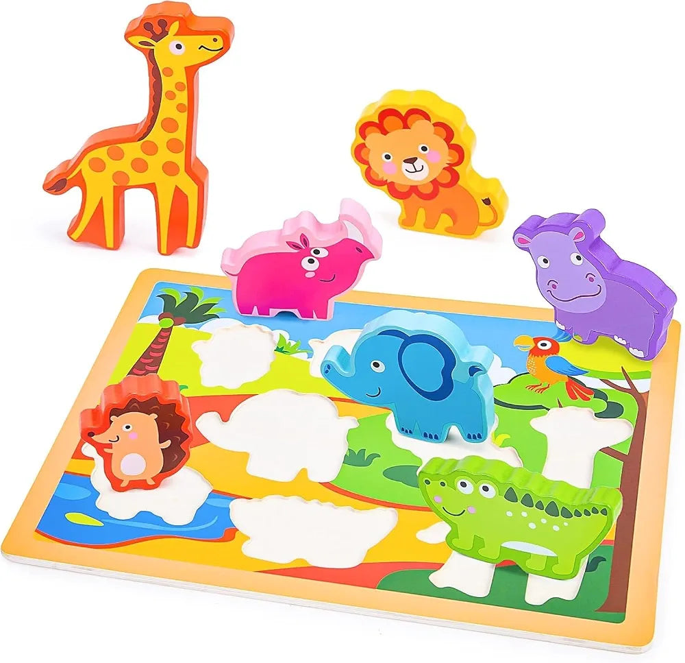 Wild Animals Chunky Wooden Puzzle Board