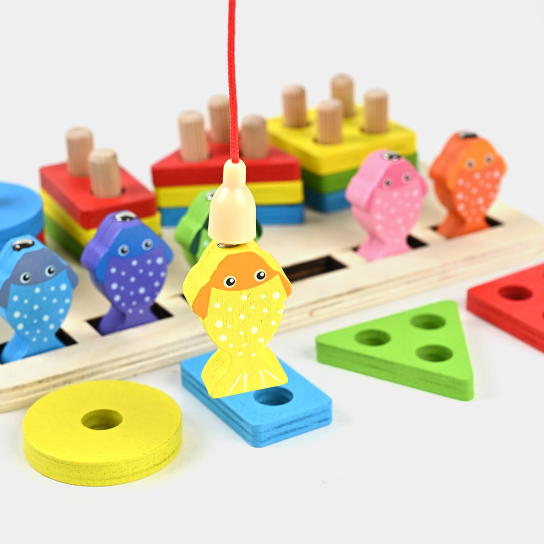 Four Column Geometric Shape Sorter with Magnetic Fishing Game