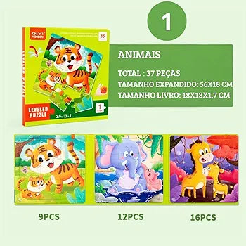 3 in 1 QIYI Wooden Level Magnetic Jigsaw Puzzle Book For Kids