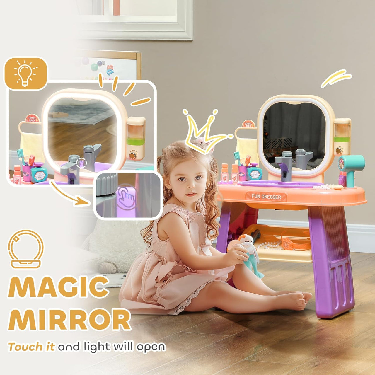 Vanity Dresser Little Beautician Interactive Playset – Smart Simulation Sink with Lights, Music, and Intelligent Sensor Faucet