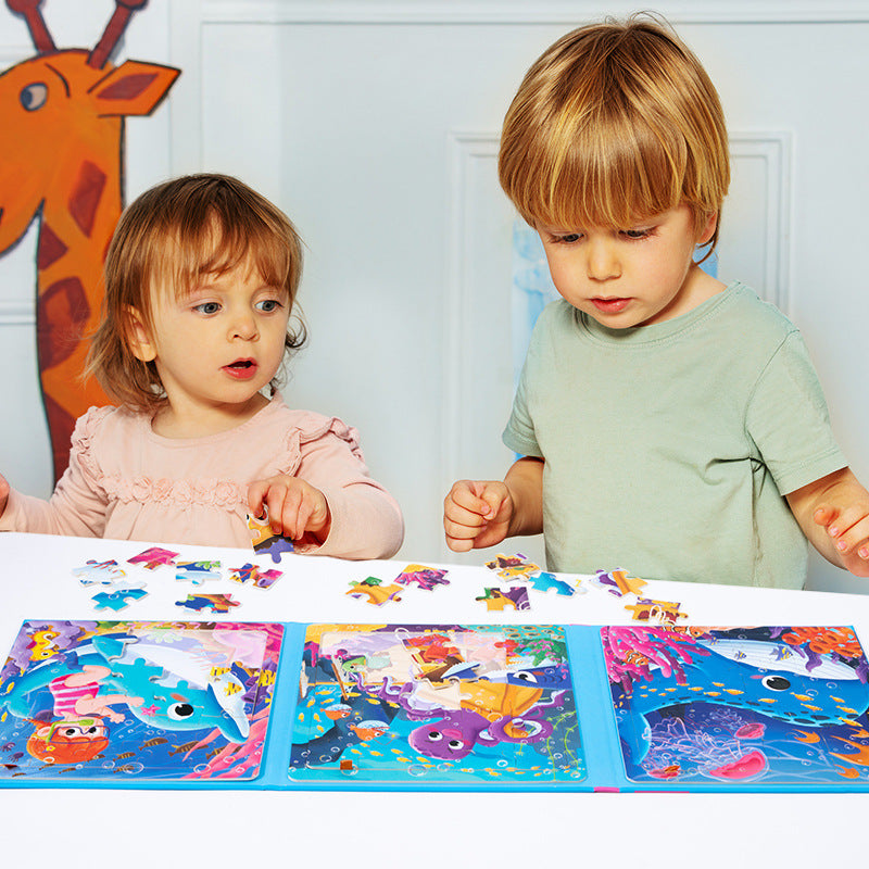 3 in 1 QIYI Wooden Level Magnetic Jigsaw Puzzle Book For Kids