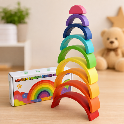 Wooden Rainbow Stacking Blocks – 9 pieces