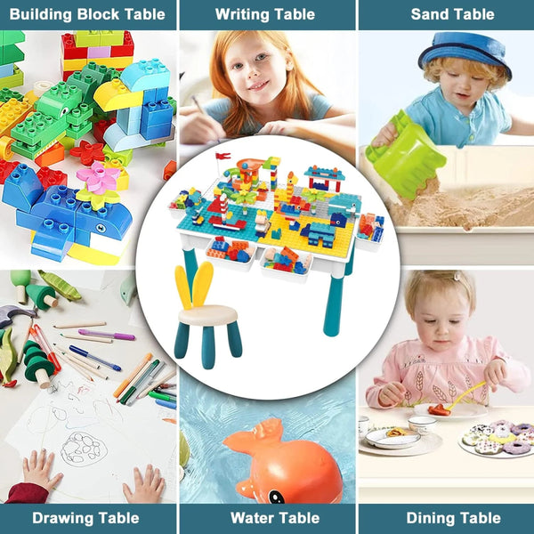Kids Building Blocks Table with Chair & Learning Station (102 Pcs)