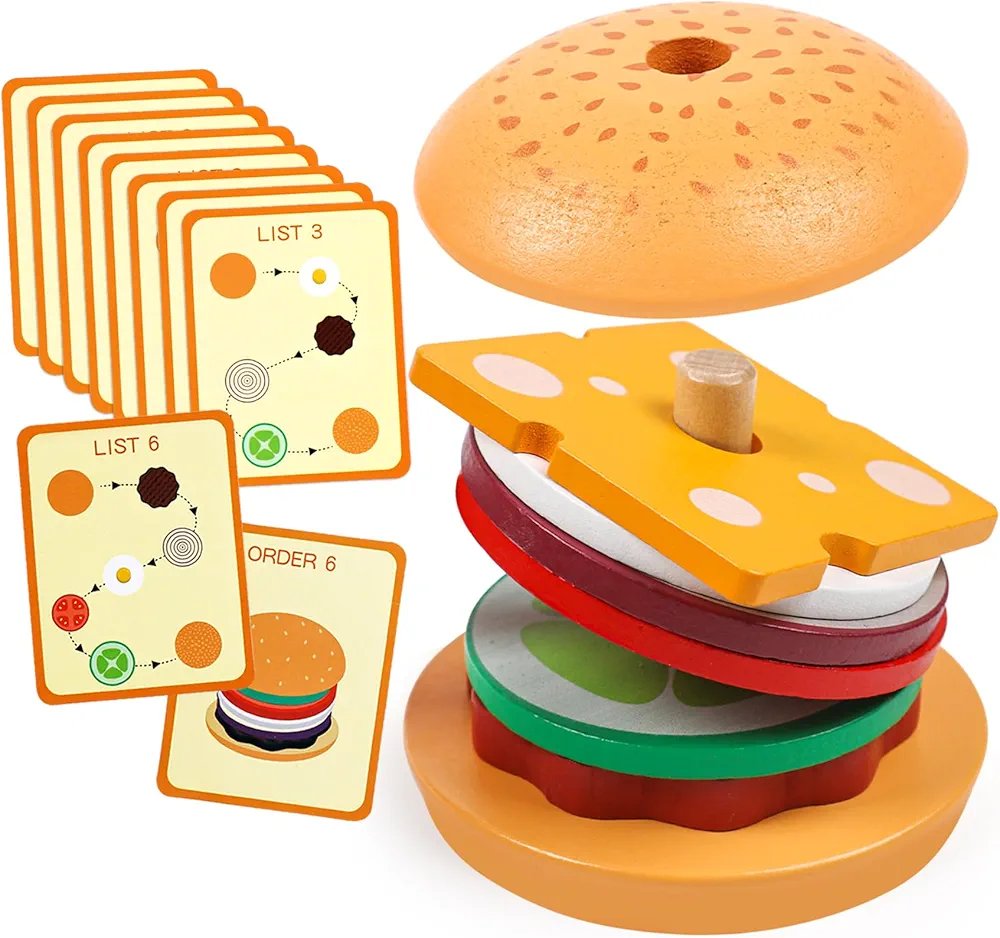 Wooden Burger Stacking and Pattern Matching Toy