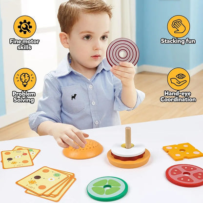 Wooden Burger Stacking and Pattern Matching Toy
